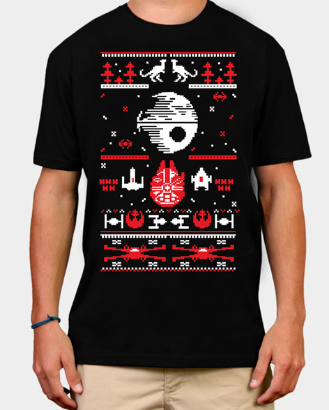 Ugly Sci-fi Christmas Deathstar Funny Holiday Tee Men's T-shirt
